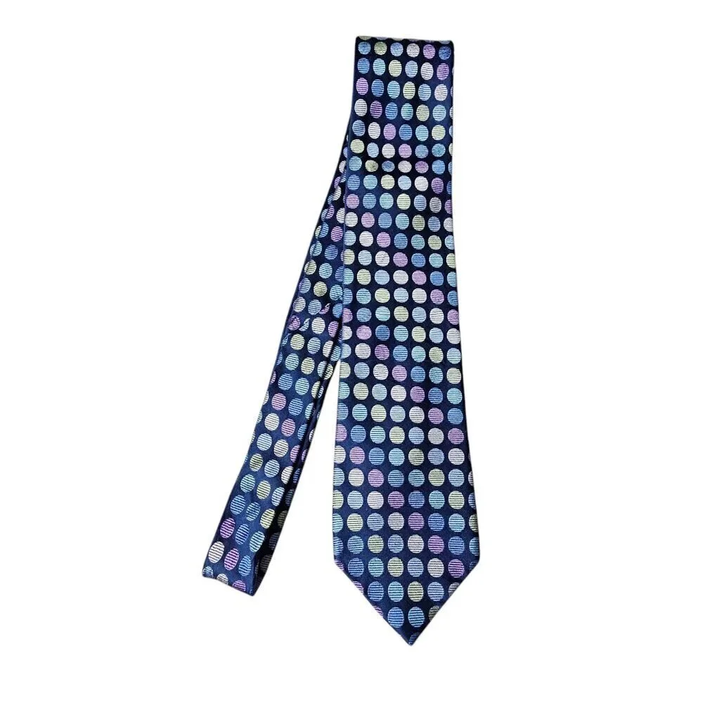Michael Kors Men's Multi Polka Dot Printed Silk Blue Long Necktie